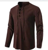 Men's New Men's Cotton Henley Shirt Long Sleeve Hipple Leisure Beach Ripple Ragged