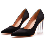 Cm Crystal Transparent Square Heel Pointy Shoes Bridal Shoes Silk Satin Dress Dress Shoes Wedding Women's