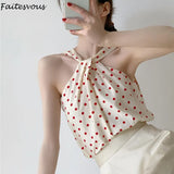 Sweet Backless Camis Women Summer Korean Polka Dot Twist Halterneck Vest Female Casual Chiffon