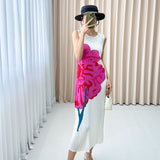 Folded Mountain Tea Printed Sleeveless Dress Female High-End Temperament Slim Thin Round Neckless Vest