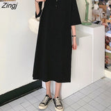 Sleeve Dresses Women Summer Loose Solid Simple Breathable Midi Dress Cozy Ulzzang Casual Straight Females Vestidos
