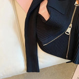 Black Ribbed Gold Button Zipper Cardigan- Outfit