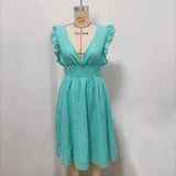 New Lotus Leaf Sleeve Elegant Thin V-Neck Women's Fashion Fashion Hollow Dress Dress