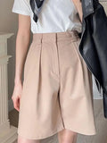 Women High Waist Pocket Zipper Cotton Casual Women's Summer Shorts Loose Fashion Suits with Shorts Solid Women's