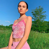 Leopard Print Sexy Spaghetti Strap Top Women Summer Y2k Backless Lace Cami Tops Ladies Sweat 90s Crop Tees