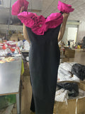 New Independent Design Shoulder Three-Dimensional Flowers Decorated With Elegant Sexy Black Banding Evening