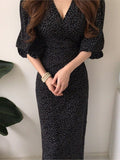 Women Elegant One Piece Midi Dress Female Casual Dot Print Vintage Party Dresses Lady Evening