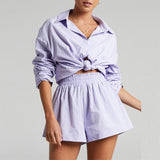 Tracksuits Shirt With Mini Shorts Cotton Two Pieces Sets Fashion Clothing Outfits Women Blouses Fashion