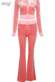 Velvet Casual Women Tracksuit 2 Piece Set Long Sleeve Zipper Sweatshirt Top+Bandage Straight Pants Female
