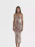 Women's Temperament To Close Waist Dress Slings Breasts Flower Print Dress