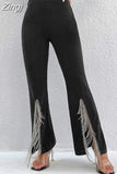 Waist Pants For Women Hollow Out Skinny Long Trousers 2023 Fashion New Solid Streetwear Female Split Flare Pants Ropa