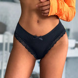 Silk Mesh Lace Sexy Women's Underwear Bow Hollow Out String Sex Panties Crotch Cotton Seamless Briefs Tanga