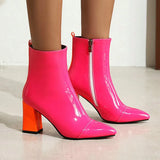 Red Black Women Boots Fashion Pantet Leather Sqaure High Heel Ankle Boots Pointed Zipper Candy colors Ladies