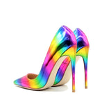 Rainbow Printed Pointed Toe Woman Lady Female 10 cm 8 cm 12 cm high heel shoes Stilettos Women Pump QP006