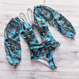 One Piece Swimsuit Female 2023 Long Sleeve Swimwear Women Plus Size Bathing Suit Print Bandage Summer Bathers