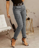 Fashion Zipper Pocket Design Casual Pants Without Belt Women's High Waist Cargo Pants Trousers Female