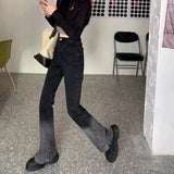 Zingj Gray Gradient Micro Bell Bottom Pants Children 2024 New Autumn Design Sense Minority Hot Girl Wind Show Thin Pants Women-Outfit