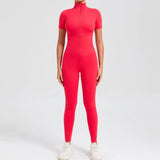 Zingj Abdomen Design Zipper Short Sleeve Yoga Jumpsuit Women Wear Fitness Sports Tights 50320-Outfit
