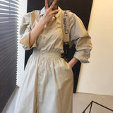 Vintage Full Sleeve Shirt Dress Autumn Slim Waist Ladies A-line Dress Vestidos Femme