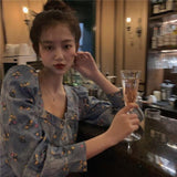 Shirts Women Puff Sleeve Autumn All-match Square Collar Floral French Retro Elegant BF Style Casual Female Blouses