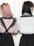 Japanese Kawaii Girl Sweet Cute Lolita Short Sleeve Shirt Summer Y2k Aesthetic Lace All Match Blouse Top Women