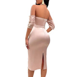 Sexy Wind New Women's Summer 2025 Solid Color Slim One Line Shoulder Pleated Dress