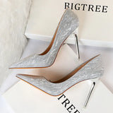 Zingj High-Heeled Women's Shoes Thin Heel High Heel Shallow Pointed Sequin Sexy Thin Nightclub Single Shoes Wedding