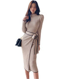 Version Of Temperament To Wear Long-Term Knitted Dress With Waist Knitted Dress Women's Clothing Early Autumn New Sweater