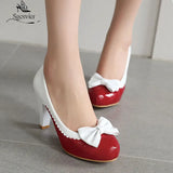 Sgesvier Spring Autumn Women Shoes High heels Pump Round Toe Slip on Shoes Ladies Office Shoes Bowtie dress shoes zapatos