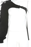 Streetwear Neon Halter Sweatshirt Hoodie Buckle Reflective Smock One Shoulder Women's Sweatshirts Holographic