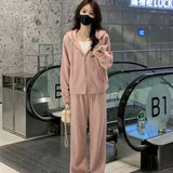 Zingj Sports Hoodie Suit Female 2024 Spring And Autumn New Small Hooded Short Coat Wide Leg Pants Two Sets-Outfit