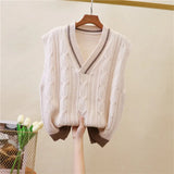 vest women's spring and autumn fashion new color matching loose sleeveless v-neck pullover striped all-match casual