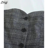 Women Fashion Strapless Off Shoulder Single Breasted Plaid Slim Blouse Female Inner Style Vest Blusas Chic Tops