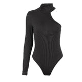 Zingj Street Jumpsuit Winter Design Sense Half High Collar One Shoulder Long Sleeve Bottom Top Female- Outfit