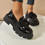 Bow Lefor Shoes Women 2025 Korean Version Of Thick Soles With Lazy British Style Retro Leather