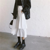 summer New Black Long Pleated Skirt Women White High Waist Irregular Skirt Big Swing Midi Skirt Gothic Streetwear