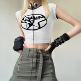 Spring / Summer Women's Fashion Street Trend Hot Girl Star Printed Short-Sleeved Slim