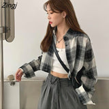 Sale Shirts Women Chic Plaid Stylish Summer Long Sleeve Sun-proof Schoolgirls Crop Top All-match Simple Teens Outerwear