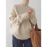2025 New Thick Solid-Colored Cashmere Knitted Shirt Women High-Collar Short-Sleeve Loose Lazy