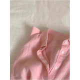 Cotton Pink Shirt Coat Female Summer Lazy Wind Polo Collar Linen Sun-Stle-Lined Loose