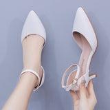 Cm Large-Size Sandals Fine Heel Point White Matur PU Wedding Shoes Sandals White High Heels Bridal