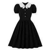 Kawaii Dress Tunic Midi Robe Femme Lace Collar Patchwork High Waist 50s 60s Swing Pin Up Rockabilly Vintage Chic