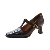 Retro Single Shoes 2025 Spring And Autumn New Women's Shoes Square Head Mary Jane Shoes Fashion Matching Color Matching Buckle High