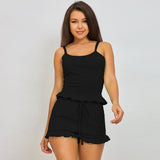 Two-Piece Pajamas Women's Suit Solid Color Striped Home