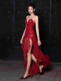 High-End Women's Perspective Sexy Sling Dress Dress Deep V Print High Open Fork Dress
