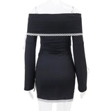 Black Long Sleeve Off-shoulder Bow Mini Dress-Outfit