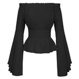Gothic Renaissance Blouse Flare Sleeves Ruffles Off Shoulder Corset Tops Medieval Victorian Cosplay Costume Pirate