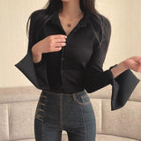 Solid Color Flare Long Sleeve BlouseOutfit
