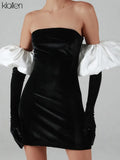 Autumn Fashion Elegant Strapless Mini Dresses With Gloves For Women Senior Party Vacation French Romantics Bodycon