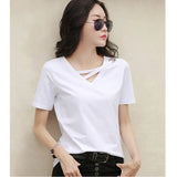 summer short sleeve women white t-shirt women V-neck loose Korean black top casual compassionate trend t shirt